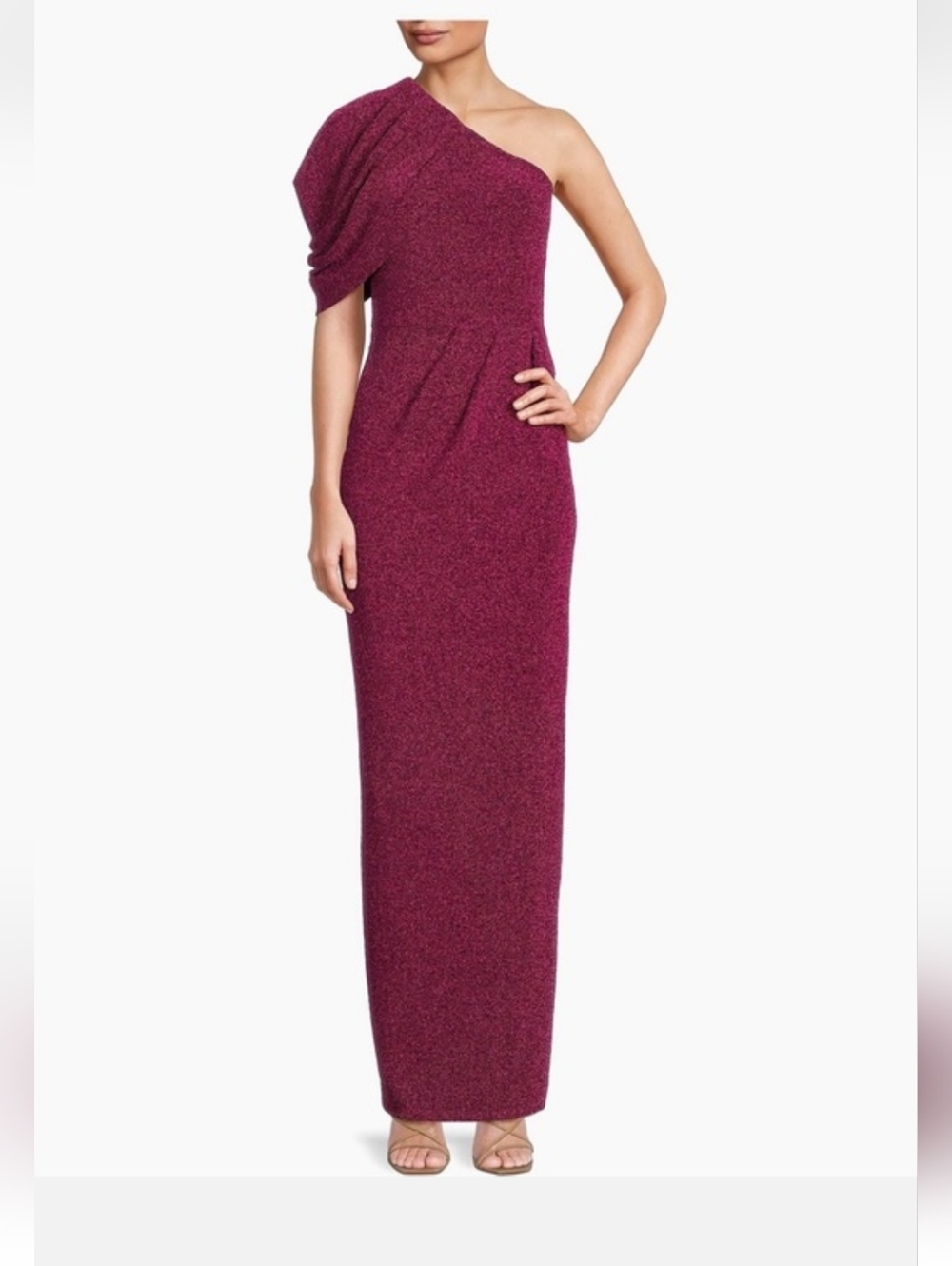 Black Halo Eve One-Shoulder Magenta Evening Gown